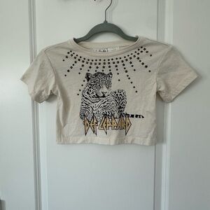 Girls Def Leppard Crop Top T Shirt  Leopard Graphic